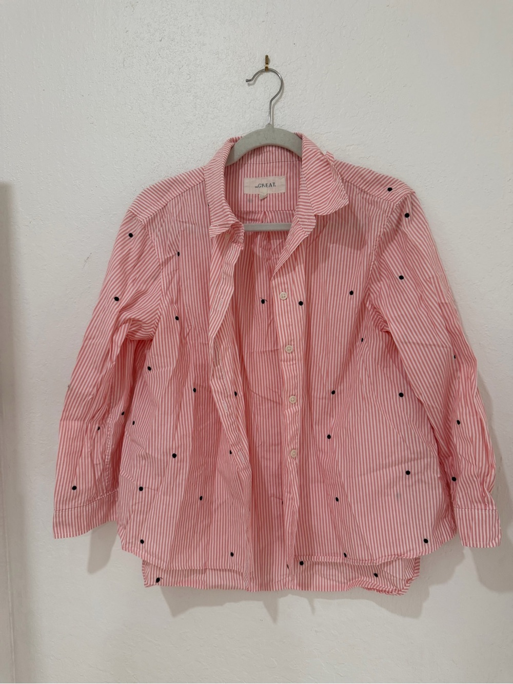 Striped Button-Up Shirt with Dot Accent